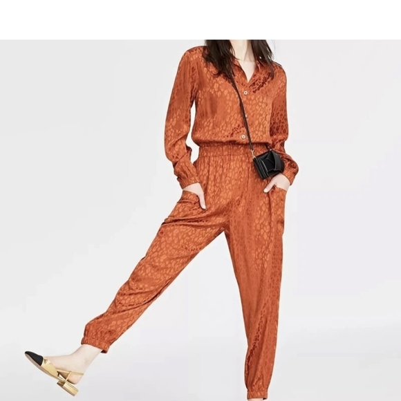 Vibrant Orange Jumpsuit with Silky Relaxed Fit - Picture 1 of 7